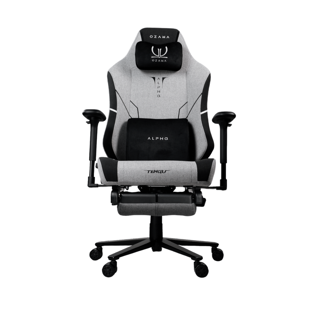 บัลลังก์เกมมิ่ง OZAMA ภายใต้แบรนด์ TENGUGAMINGGEARS รุ่น ALPHA TITAN FABRIC (CH-APT-F-LGF) สีเทา เบาะผ้า มีที่พักเท้า_0